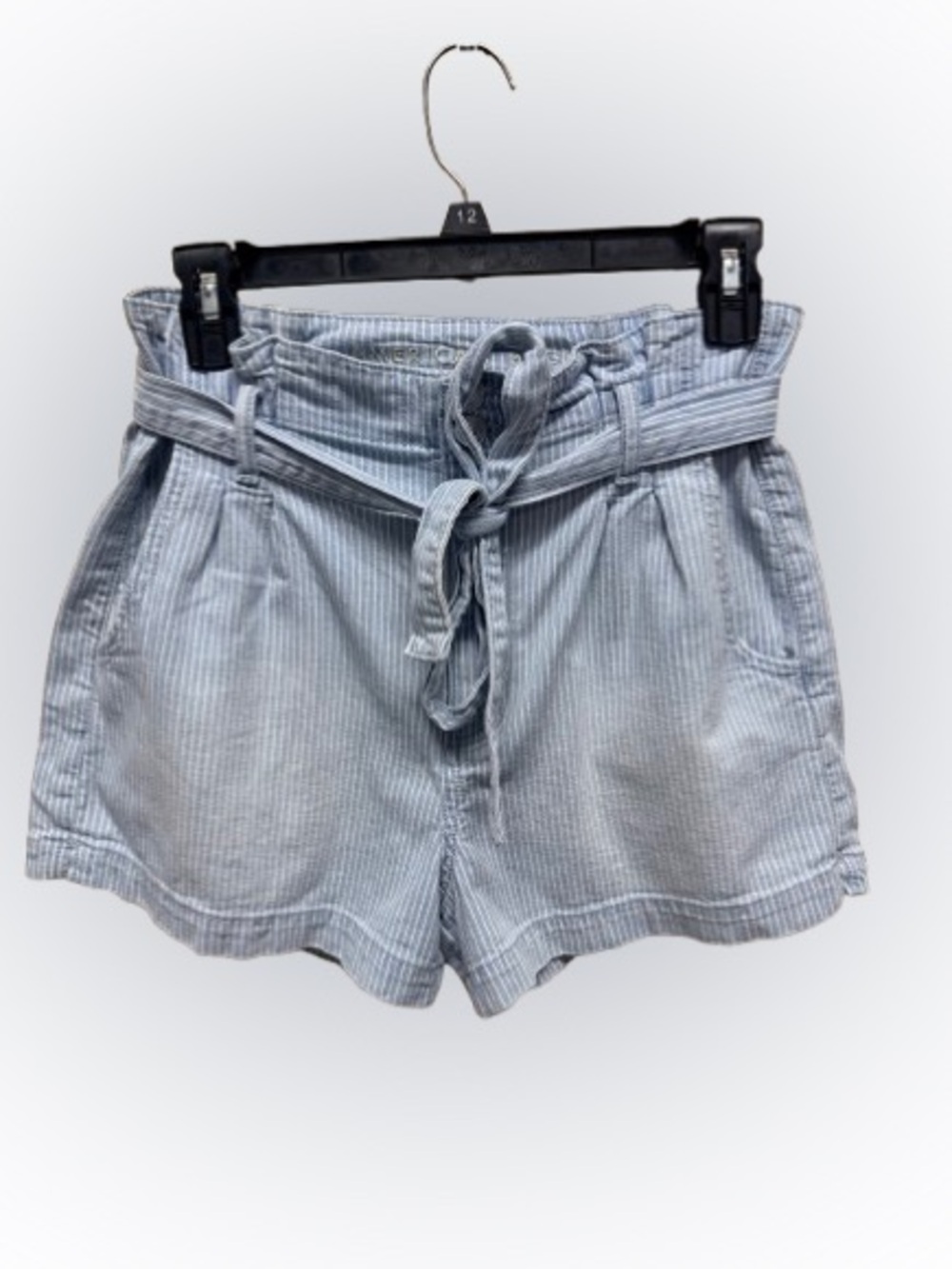 American Eagle Paperbag Shorts Women’s 6 Blue White Stripe Tie Waist